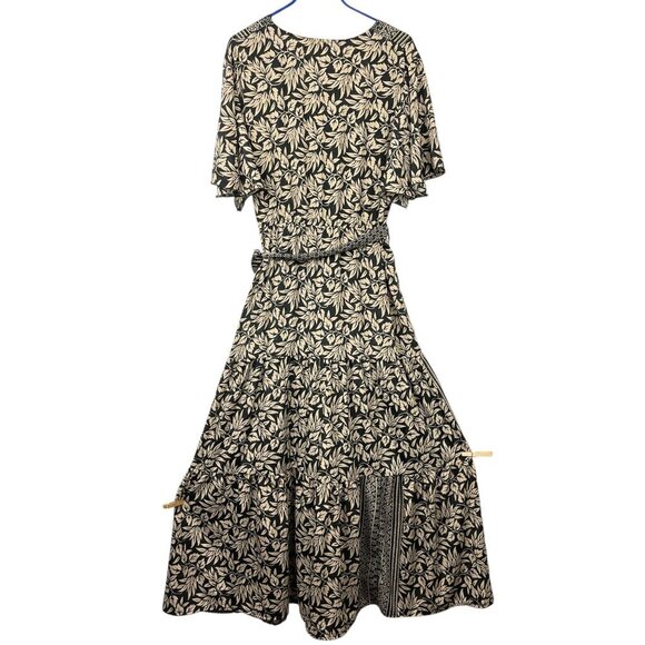 Natura Tiered Maxi Dress Womens L Botanical Minimalist Bohemian Flutter Boho - Picture 7 of 13